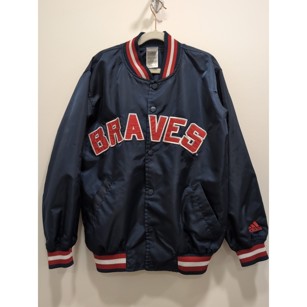 Vintage 90's Adidas Atlanta Braves Satin Jacket Navy/Red Boys Size 8‎